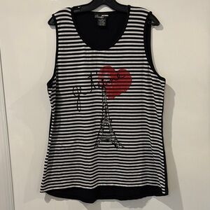 🩵 Black and White Graphic Sleeveless Tank Top “Je t’aime”